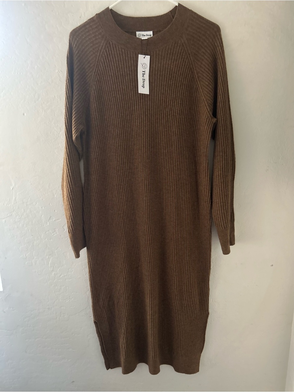 The Drop Brown Ribbed Long-Sleeve Knit Dress
